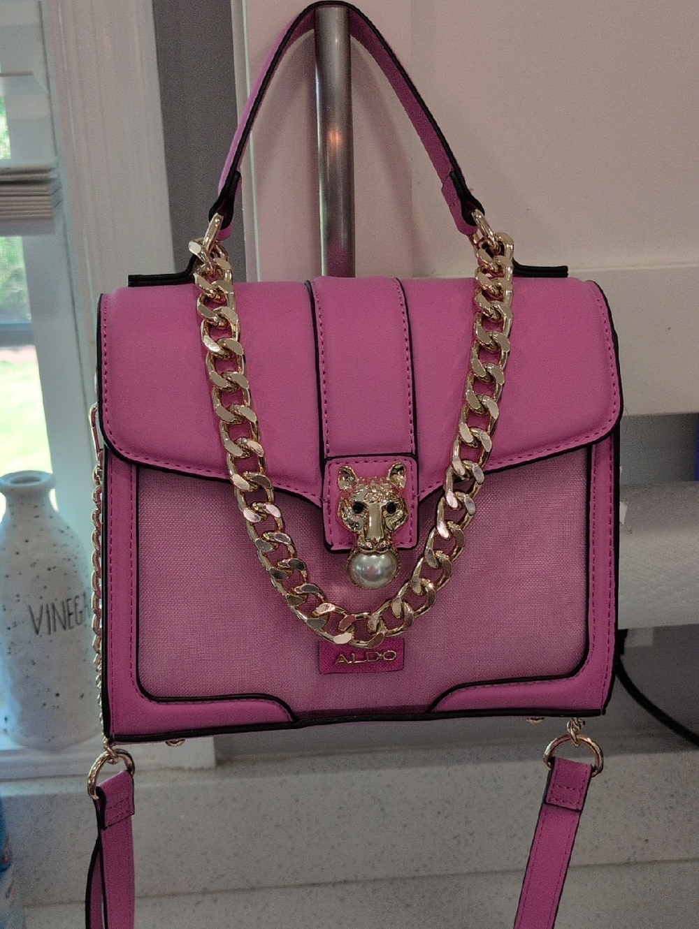 ALDO NWT  Pink Top-Handle Crossbody Gold Chain and Leopard Clasp